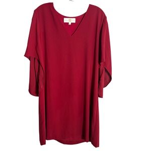 Anna Cate Red V-Neck Split Flutter Sleeve Shift Dress L Mini Cocktail‎ Party
